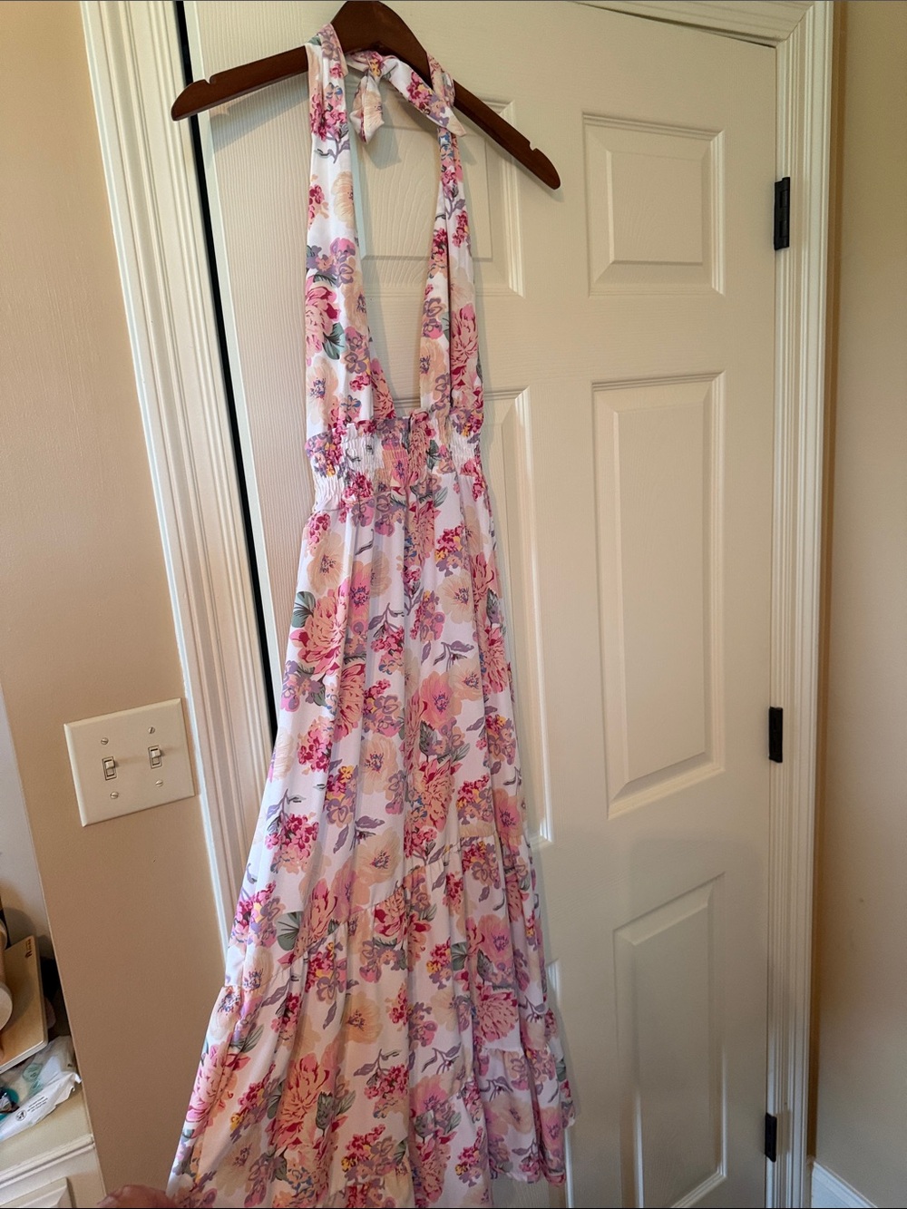 Floral Halter Maxi Dress  - Pink White